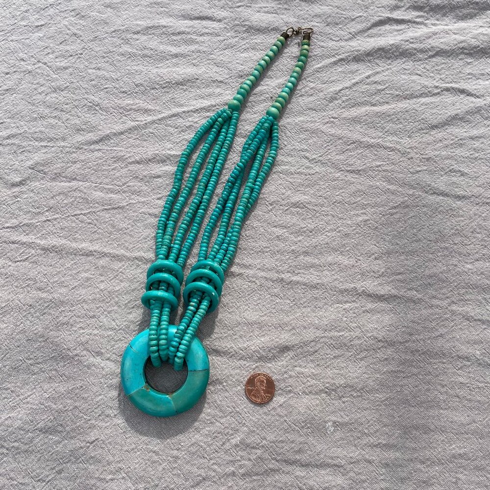 Bohemian Turquoise Beaded Long Necklace with Circular Pendant - Picture 6 of 6